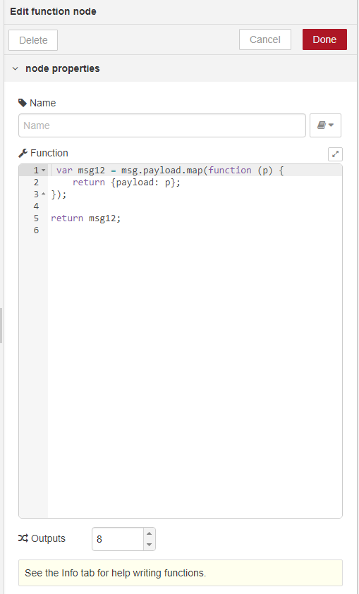 Edit Modbus Function node